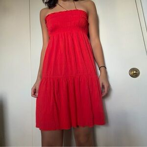 Red/Orange Strapless Swim Coverup